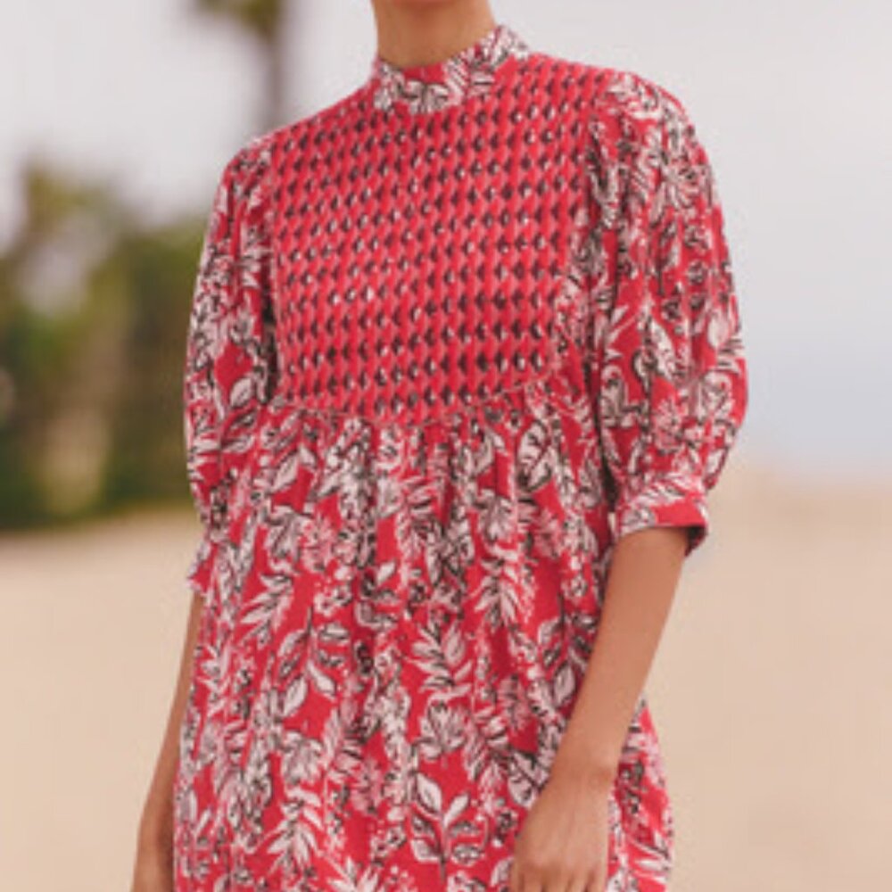 Anthropologie Ro's Garden Red Cotton Dress XS